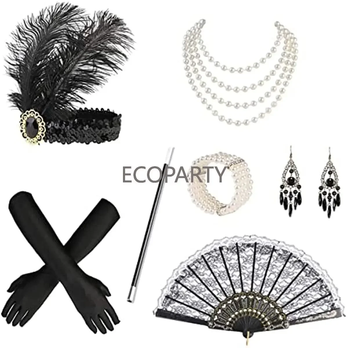 

20er Jahre Accessoires,1920er gatsby accessoires damen, 1920s Kostüm Damen Flapper Zubehör Set -7 Set 1920s party