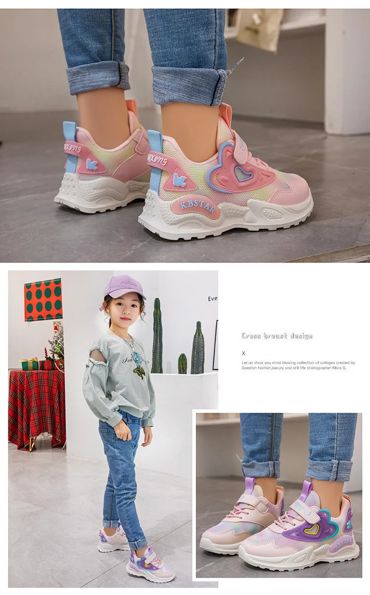 2026 Mädchen Sportschuhe Kinder Laufschuhe Rosa Atmungsaktives Air-Mesh Herz Süße Sneaker Niedliche Klettverschluss Kinder Freizeitschuhe – Detail 20