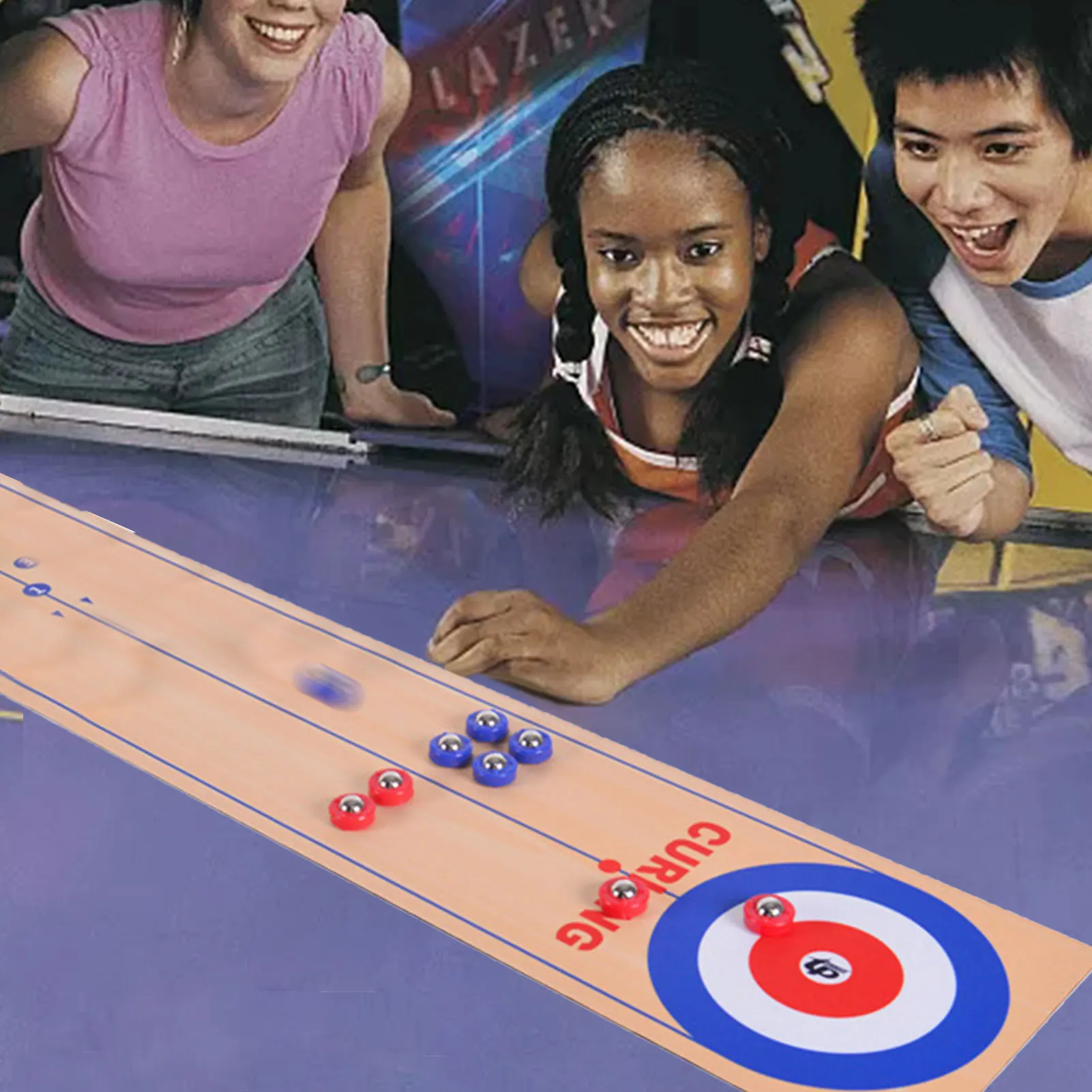  Shuffleboard Curling Bowling 3 in 1 Board Games Blue Orange 8  Rollers - Shuffleboard Pucks and Bowling Ball and Curling Games, Mini  Tabletop Game, Family Board Games Tabletop Family Fun