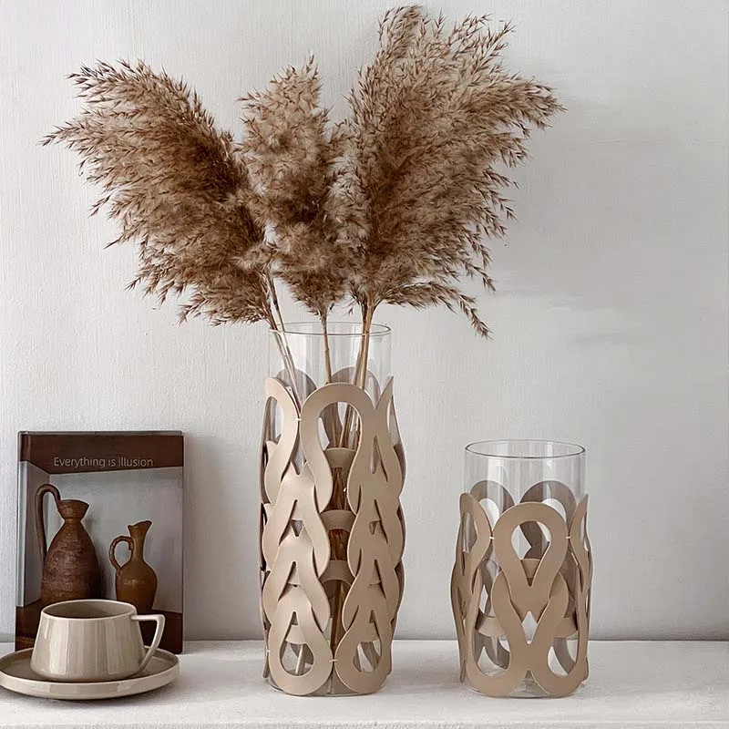 Leather Glass Vase European Luxury Home Decoration Vase Tabletop Vase Decor Leather Wrapped Hydroponic Plant Container Plantpot 6