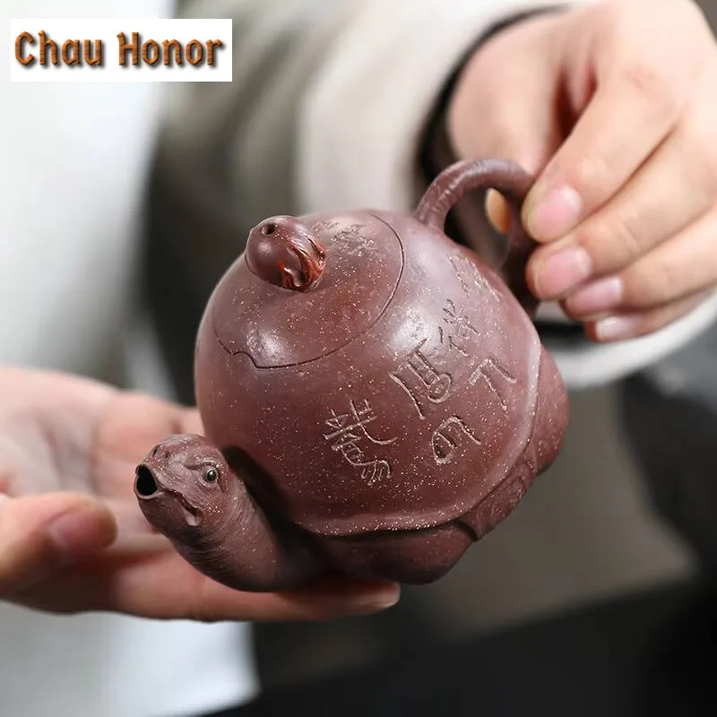 200ml High-end Chinese Yixing Purple Clay Teapots Beauty Kettle Handmade Longevity Turtle Pot Raw Ore Zisha Tea Set Collection