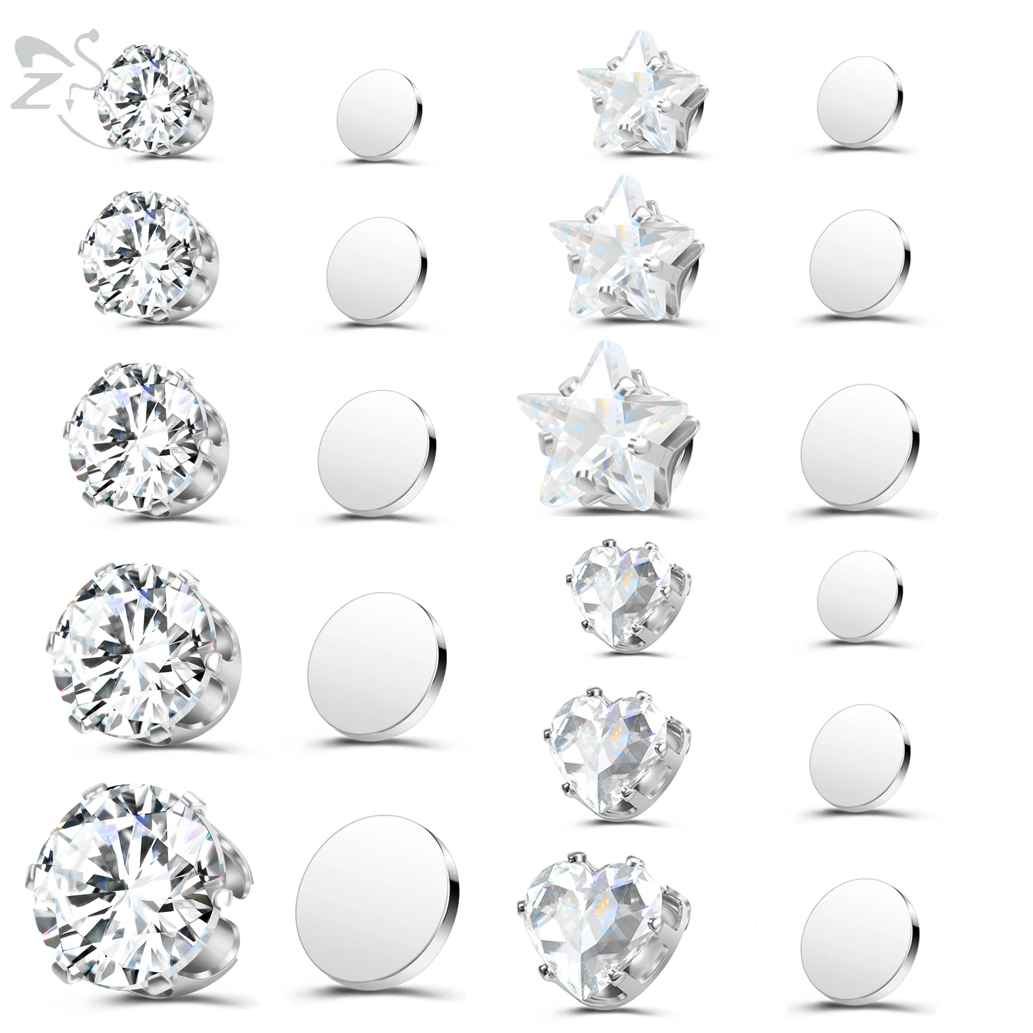 

ZS 1PC Magnetic Clip-on Earrings Star Heart Round Crystal Ear Cuff Triangle Silver Color Non Piercing 4-8mm Earrings Jewelry