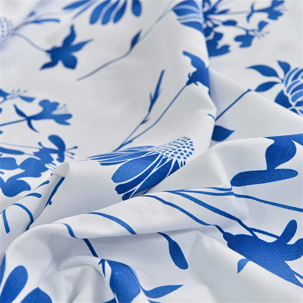 Twin Fitted Bed Sheet with Elastic Blue Flower Printed Bed Cover Single/Queen/King Bed Linen Reactive Printed Mattress Cover 180 6