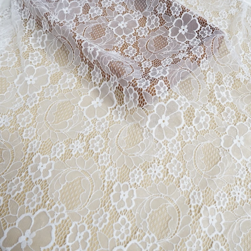 

3 Yards Shimmer Flowers Overlay Chantilly Lace Fabric French Eyelash Fabric For pajamas Wedding Dress Bridal Gown Supply