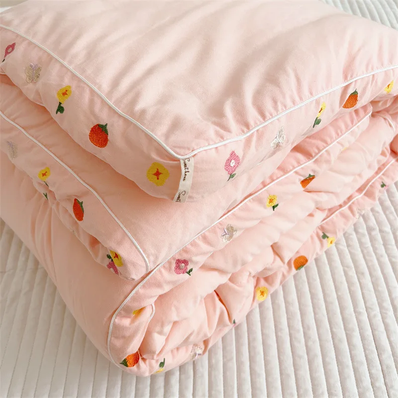 Grade A Pure Cotton Brushed Thick Pink Three-Dimensional Edge Bread Quilt Autumn And Winter Warm Soybean Quilt Children's Single