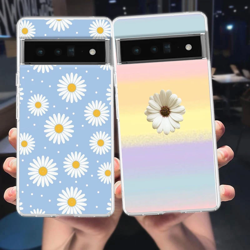 Transparent Soft TPU Phone Case Cover with Fashionable Daisy Flower Design