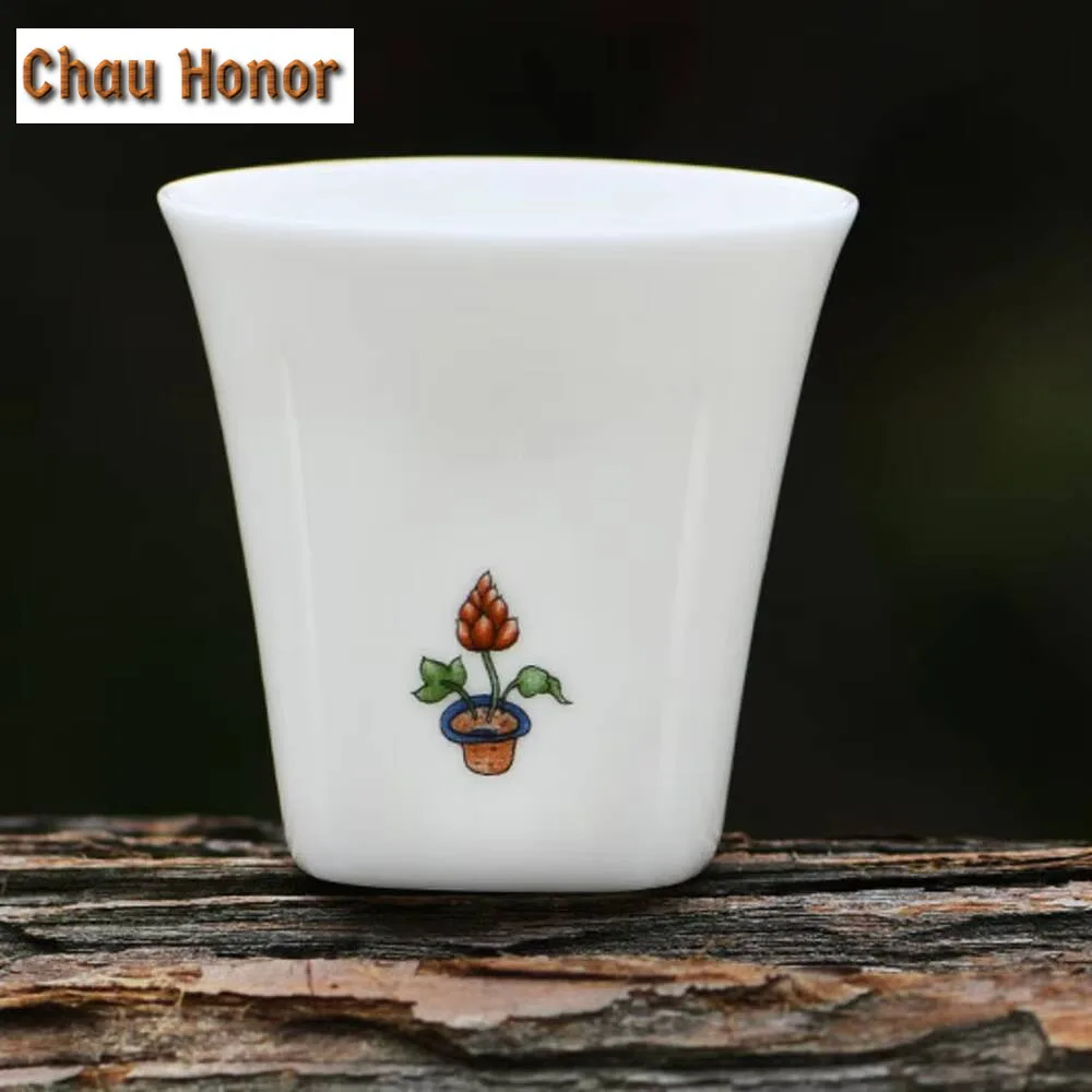 2pc/set Dehua White Porcelain Tea Cup Creative Small Flower Art Fragrant Cup Smelling Tea Pair Set of Cups Kung Fu Teaware 60ml
