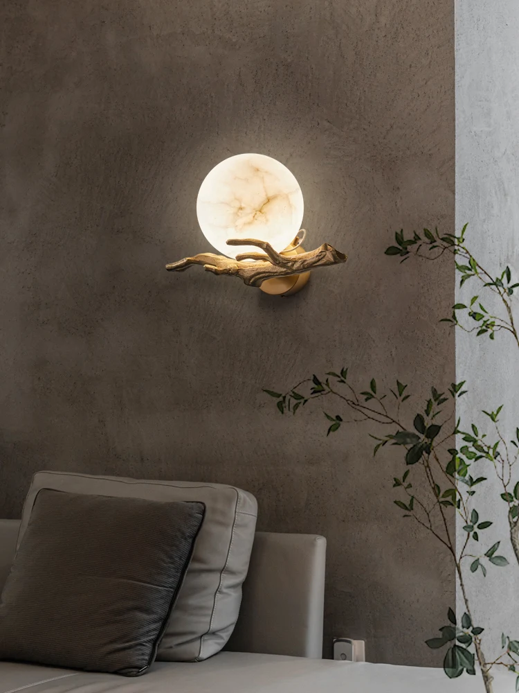 Outdoor Waterproof Wall Lamp New Chinese Style Copper Wall Lamp Outdoor Landscape Garden Garden Marble Moon Balcony Light