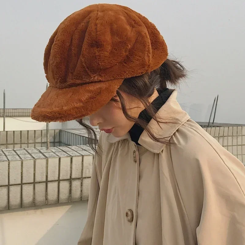 

Women Fashion Thick Autumn Winter Warm Berets Soft Hats Solid Plain Octagonal Newsboy Caps Vintage Hats Accessory Creative Gifts