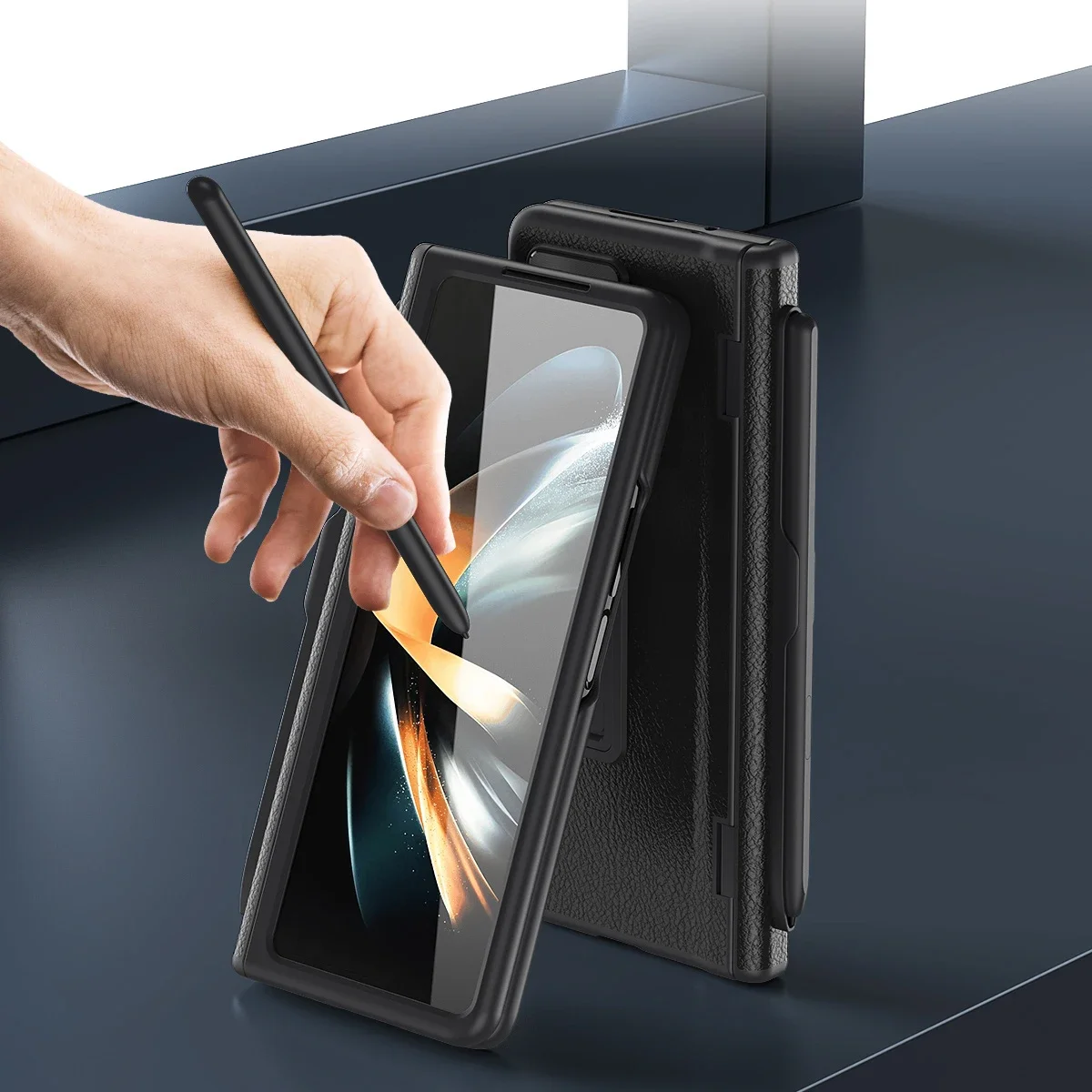 Touch Pen Leather Case with Screen Protector & Kickstand