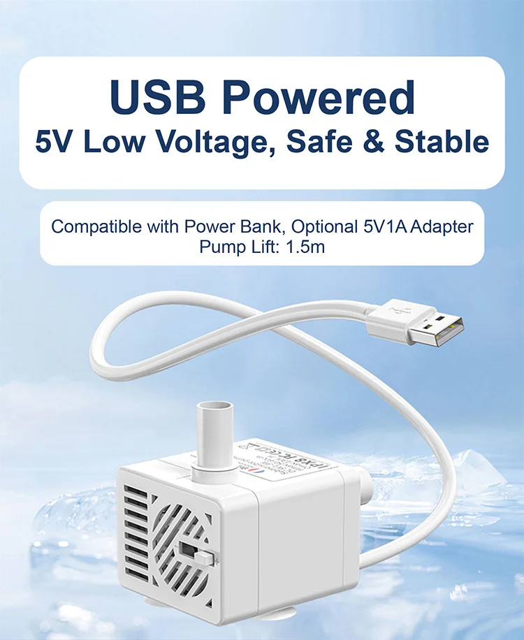 Mini USB Brushless Submersible Water Pump 5V DC 3W Ultra Quiet Adjustable Flow P