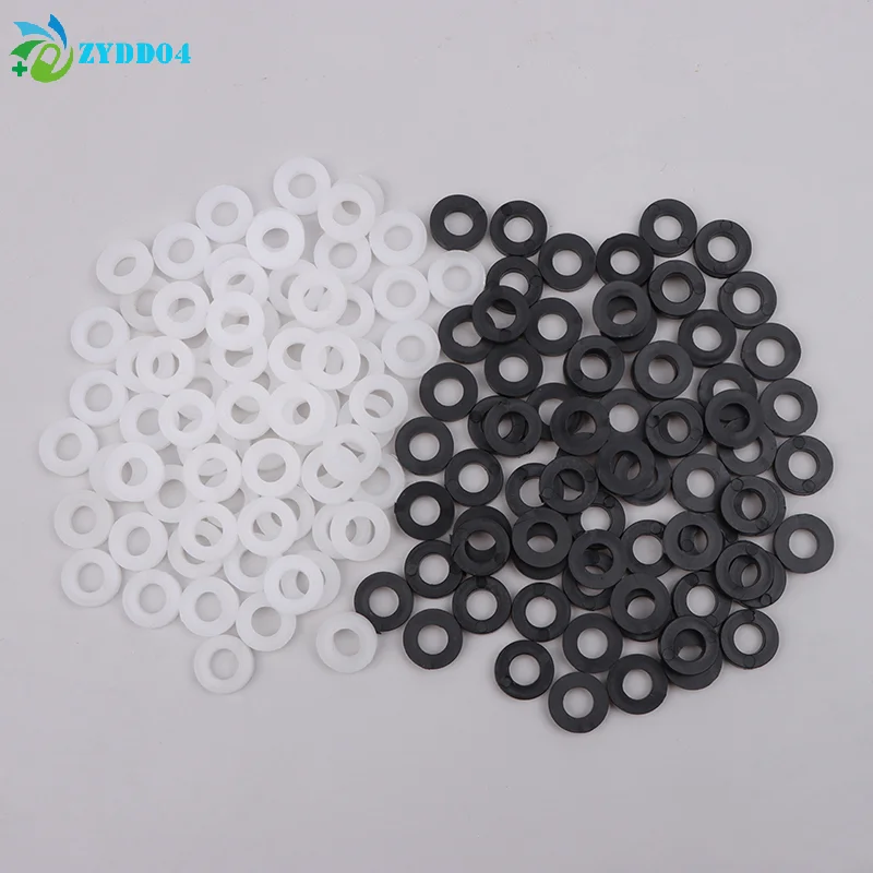 Plastic Drum Screw Washers, White & Black, 100pcs - Flat, 1.3cm/0.51in Diameter