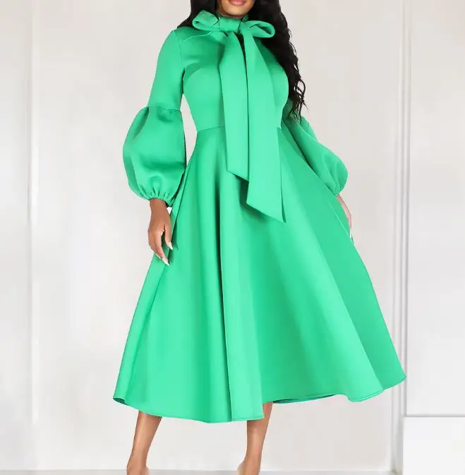 

Elegant Dresses for Women Long Sleeved Party Bubble Sleeved Tie High Waisted Dress 2023 Autumn Winter Spring Fashion Casual