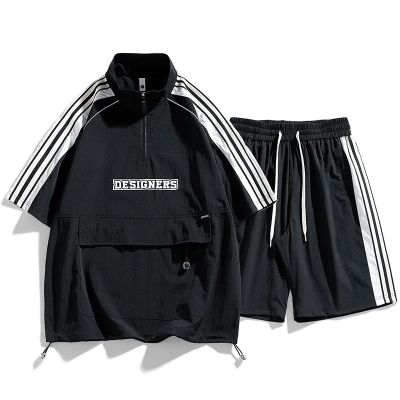 T-Shirt Herren Anzug Shorts Set Übergröße 6XL 7XL 8XL Plus Size Tasche 2025, Kurzarm Sommer T-Shirts Atmungsaktive Sportbekleidung Lose – Detail 8