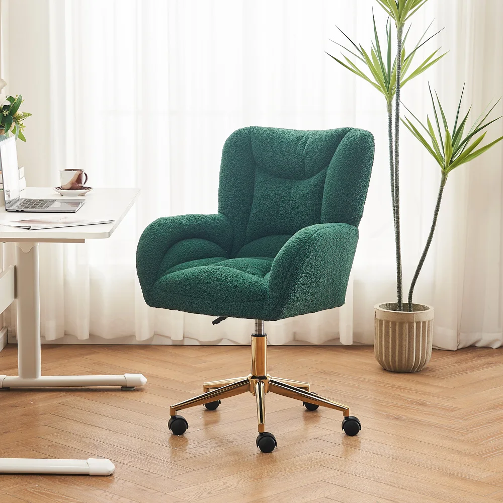 Stoffbezogener Bürostuhl - Ergonomischer, höhenverstellbarer Drehstuhl mit goldenen Beinen, komfortabler Schminkstuhl – Detail 34