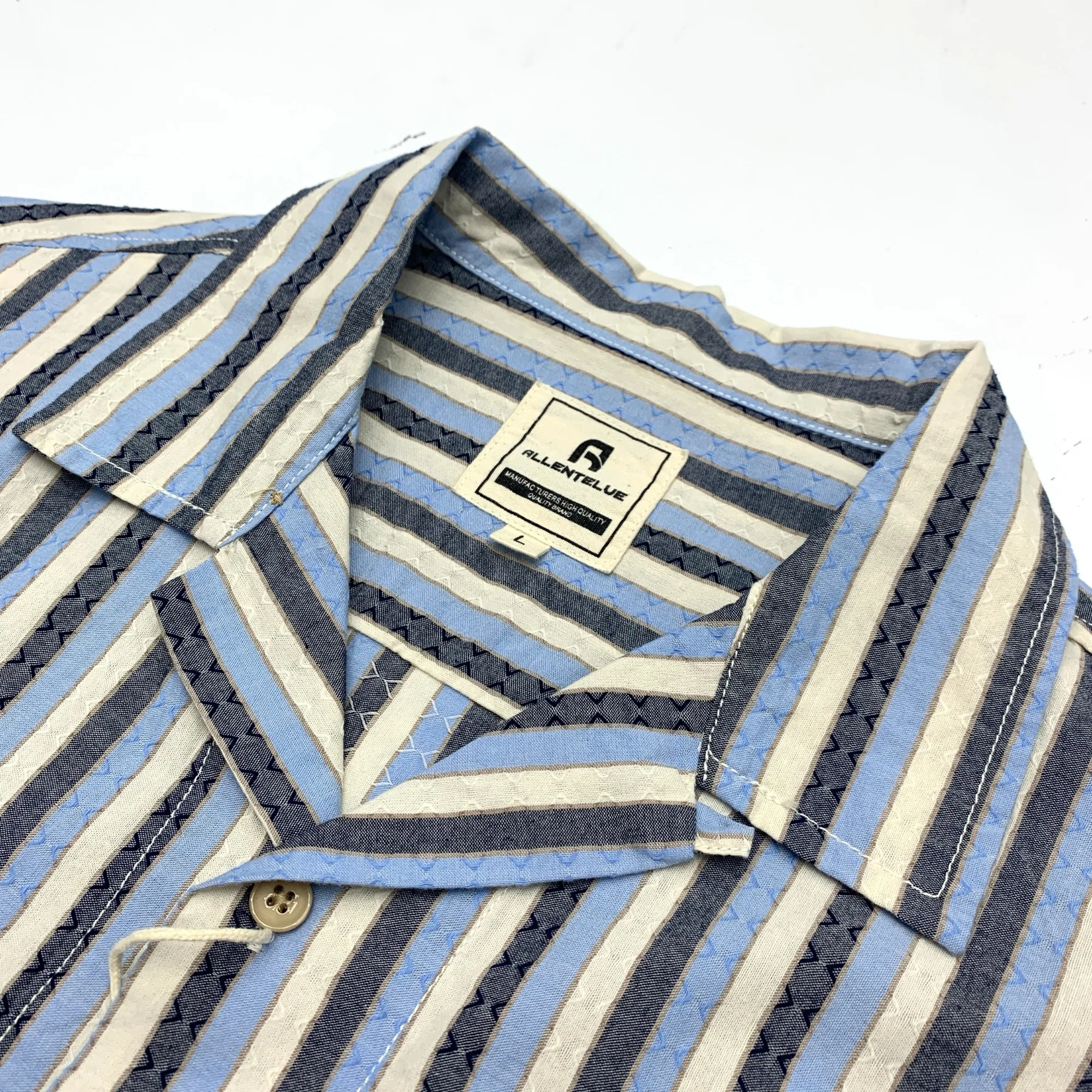 100% Cotton Woven Striped Short Sleeve Shirt - Japanese