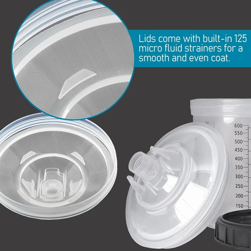 A98E-Paint Sprayer Mixing Cup,1.0 System(Not 2.0)-50Pcs 20 Ounce Kit -50 Cup Liners,50 Lids With Strainer,1 Hard Cup,20 Plugs