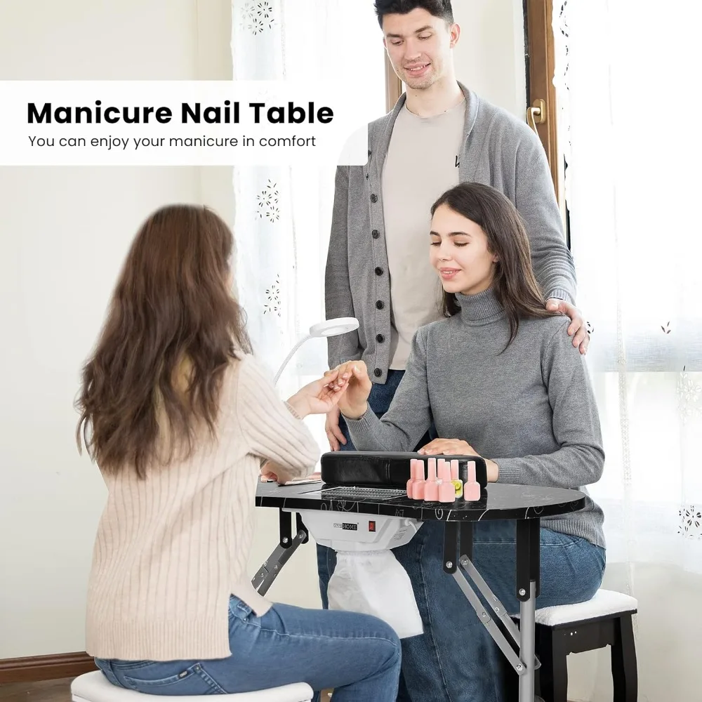 VIVOHOME Portable Manicure Nail Table on Wheels with Built-in Dust Collector, Updated USB-Plug LED Table Lamp