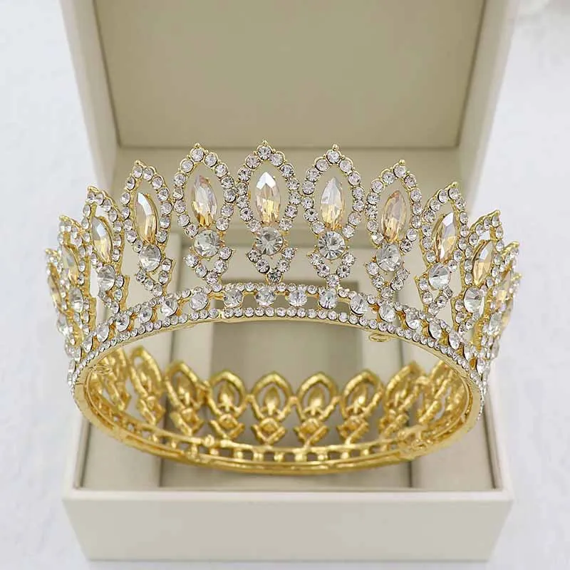 

Luxury Baroque Red Crystal Big Round Crown Royal Queen Tiaras Rhinestone Pageant Diadem Bridal Headband Wedding Hair Accessories