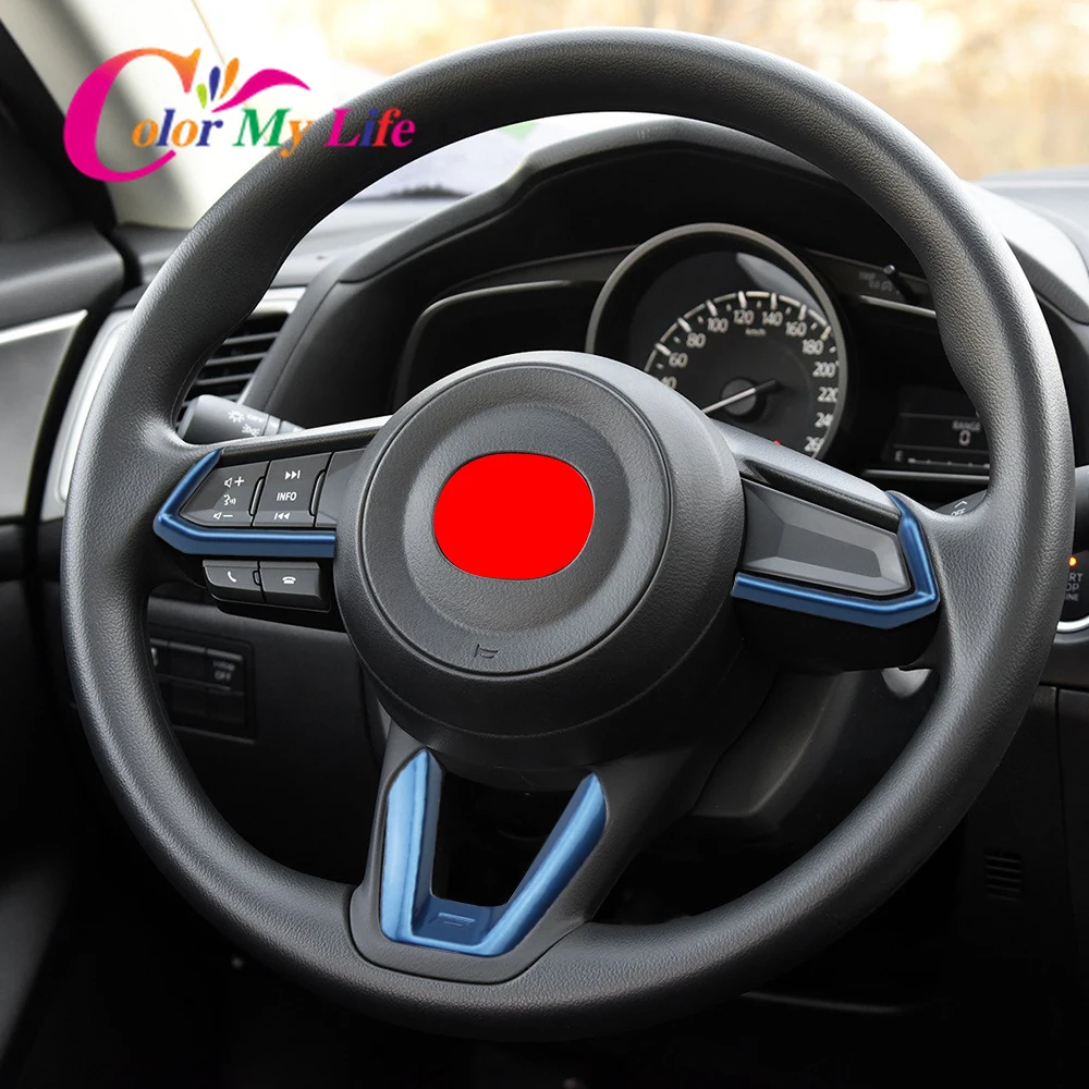 For Mazda 3 AXELA 2017 2018 Interior Front Car Steering Wheel Cover Trim Sticker