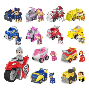 Chaosheng Anime Paw Patrol Building Block Pull-Back Vehicle Chase Skye Marshall Rubble Action Figure Children Toy Birthday Gifts