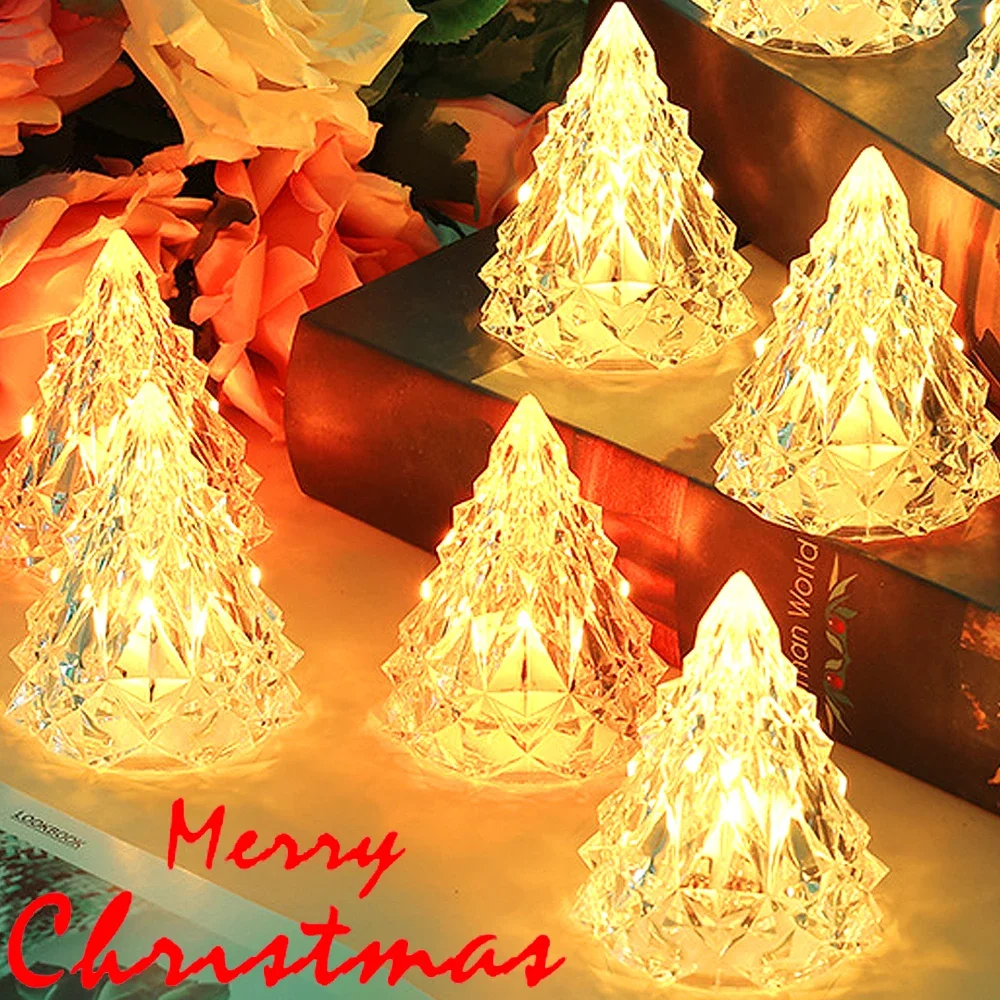 

LED Christmas Crystal Night Light Christmas Tree Lantern Iceberg Warm WhiteTable Lamp Button Battery Home Party Xmas Decoration
