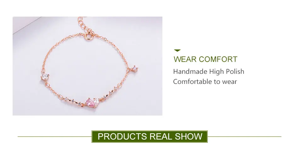 ZDADAN 925 Sterling Silber Roségold Asymmetrisches Herz Zirkon Armband Ketten für Damen Modeschmuck – Detail 3