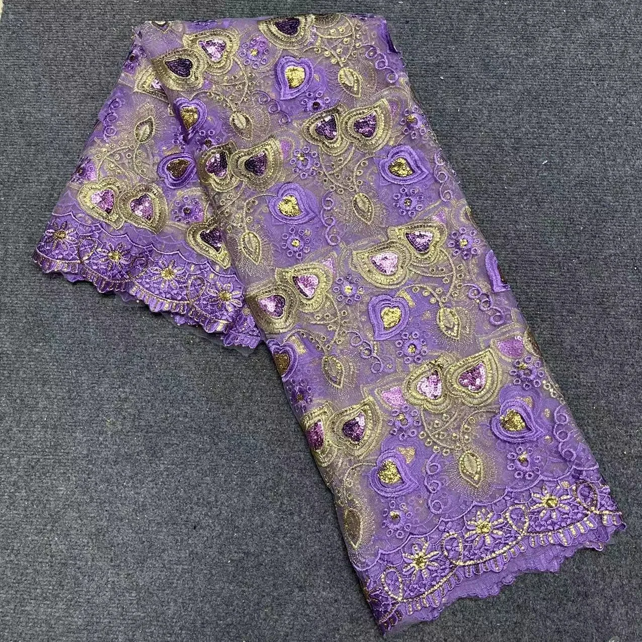 

Latest Purple Sequins Lace Fabric 5yards High Quality Handmade Sequins Nigerian French Tulle Lace Material For Dress b32-24