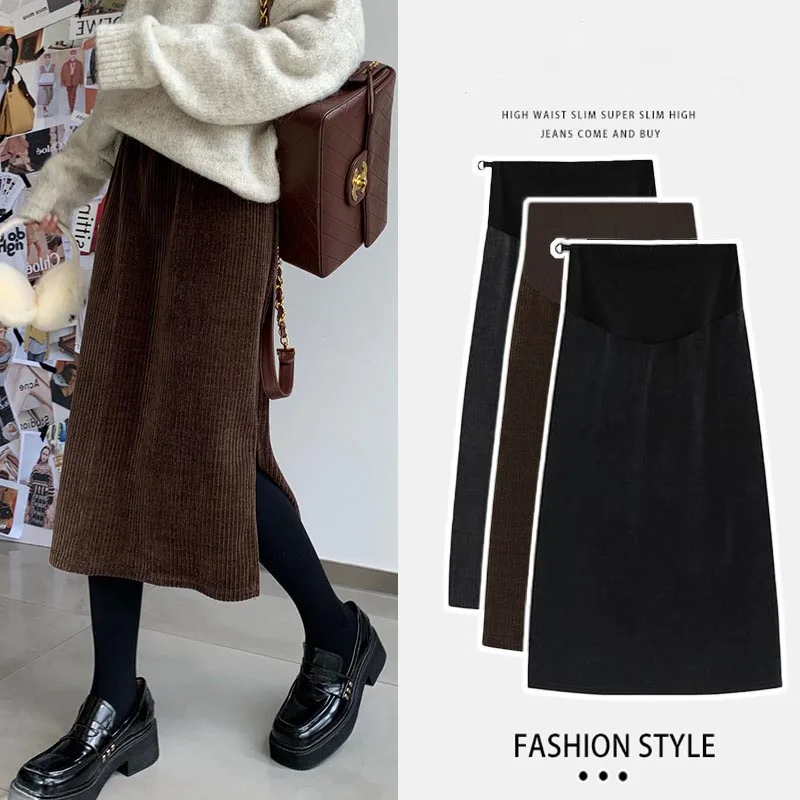 Maternity Fashion Clothes Fashion Skirt for Pregnant Women Winter Fall Design Adjustable Waist Loose Split Mid-length Skirt