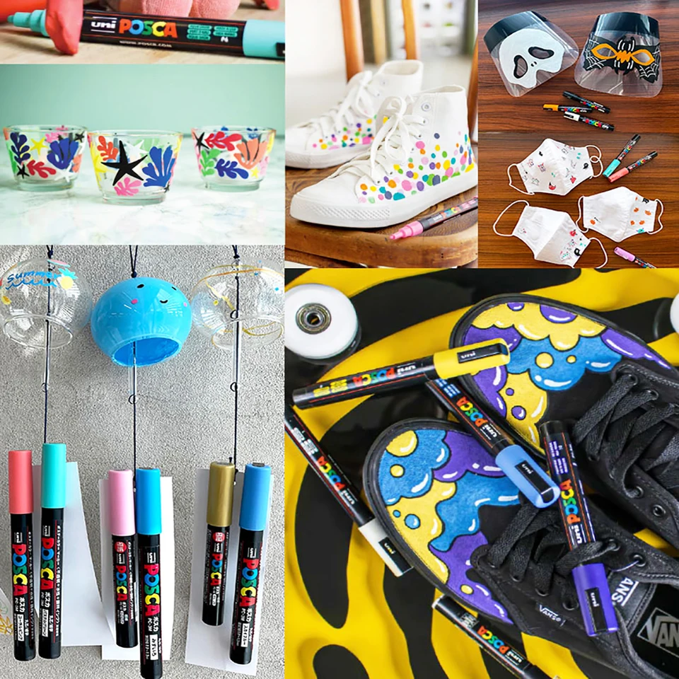 Rotuladores Acrilicos Posca Posca Negro - Juego Completo De 7 Bolígrafos (PC-17K, PC-8K, PC-5M, PC Posca Rotuladores Set