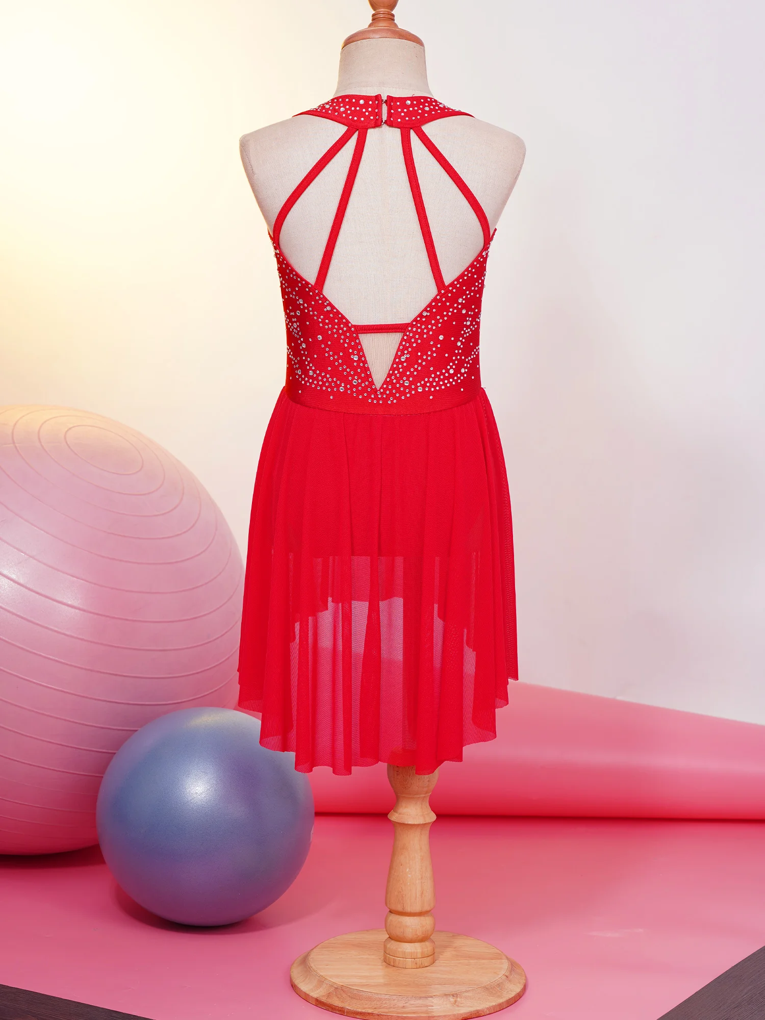 Kinder Mädchen ärmellose Strass Eiskunstlauf Trikot Kleid moderne lyrische Tanz Ballett rhythmische Gymnastik Tanz kleidung – Detail 23