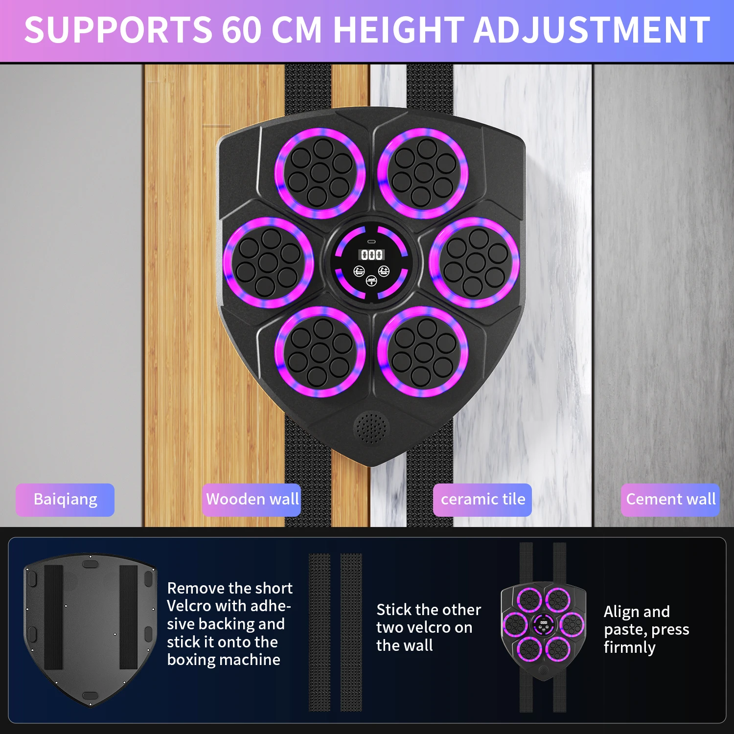 6 Targets Music Boxing Machine Smart Bluetooth Wall Mounted Boxing Trainer Gym Home Electronic Target Punching Equipment