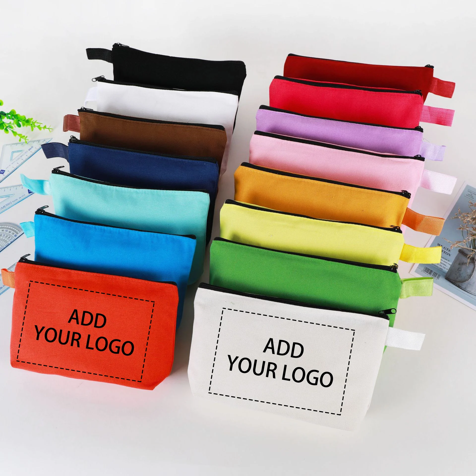 20/30/50/100bags/lot Colored Canvas Makeup Bag Women's Handbag Student Pencil Case 25x13x4.5cm makeup organizer,cosmetic bag,pencil case,cosmetic storage bag,makeup bag,cosmetic case