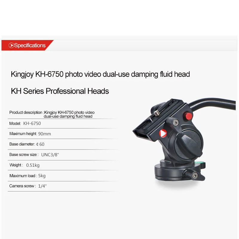 KINGJOY KH-6750 Panoramic Tripod Head Hydraulic Fluid Video Head For Tripod And Monopod Camera Holder Stand SLR DSLR