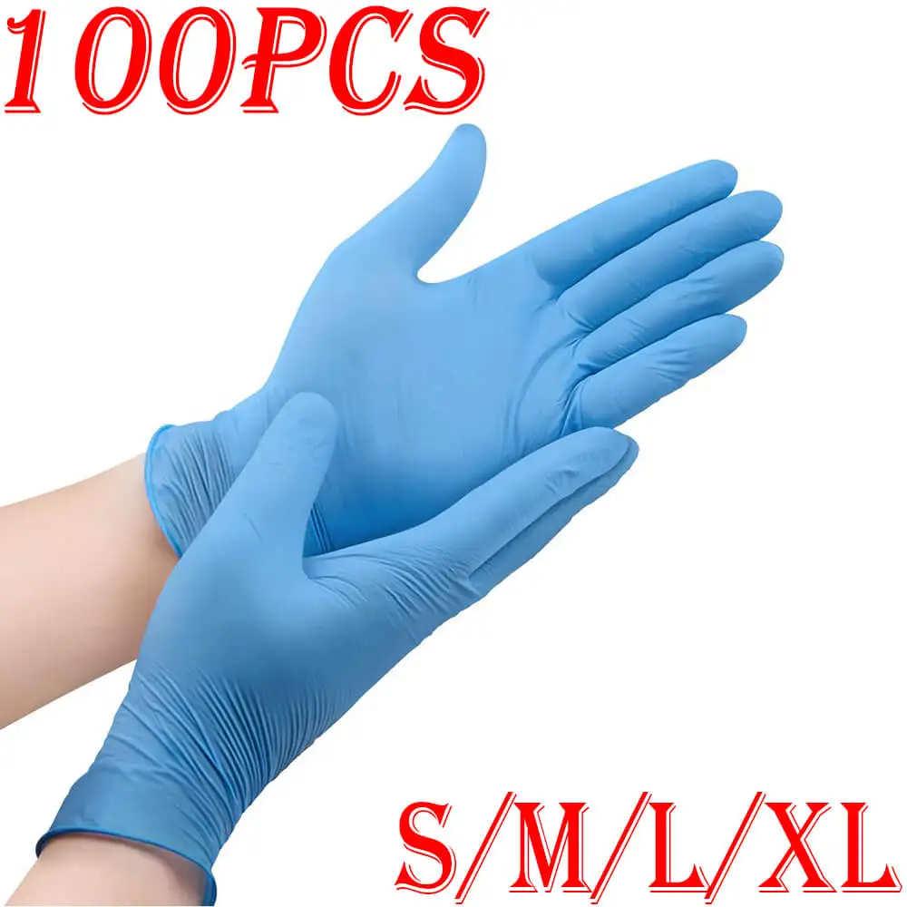 Guantes de nitrilo sin polvo talla L 8-9, Guantes desechables de examen,  color azul, 100 unidades