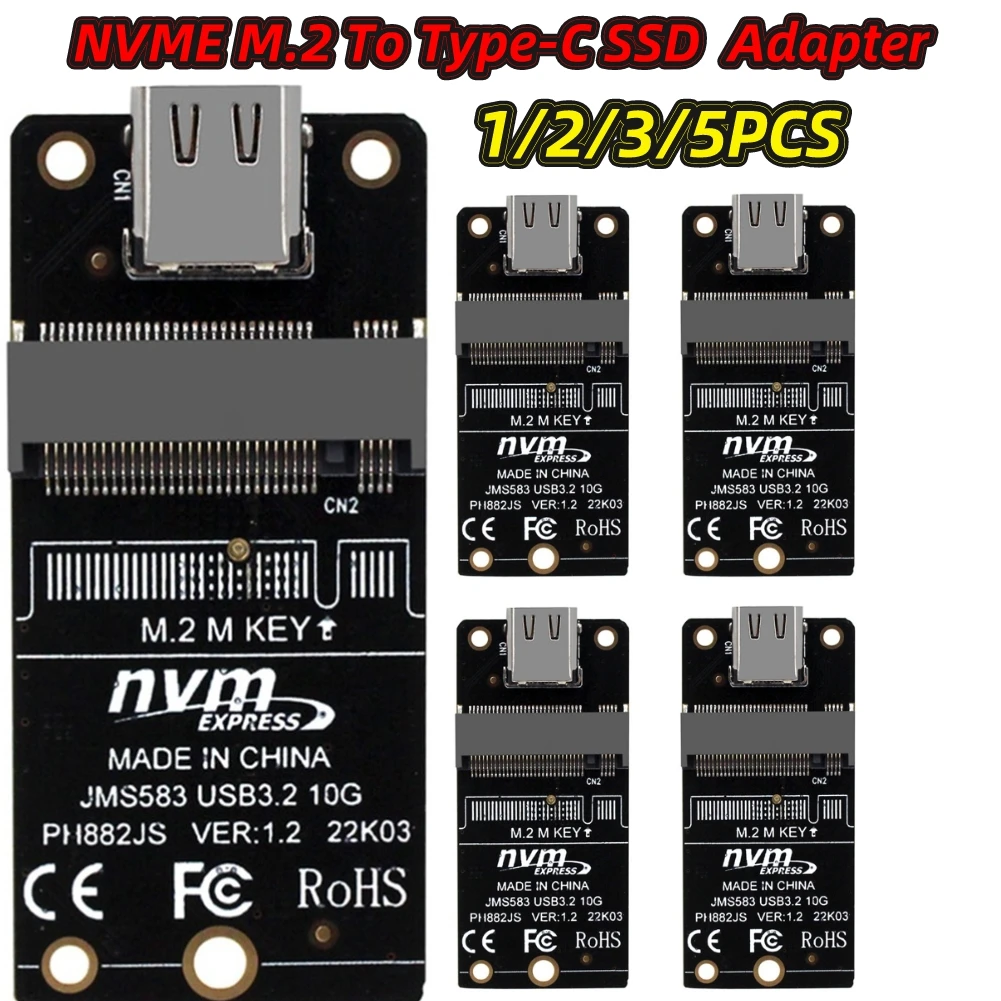 M.2 To Type-C HDD Case Adapter Board NVME Hard Disk Enclosure Adapter Card  JMS583 Chip USB3.2 10Gbps for 2230 2242 2260 2280 SSD