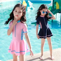 2024 New Girls Swimsuit One-piece Swimwear UPF50+ Print Baby Long Sleeve Kids Toddler Infant Beach Bathing Suits Children 3