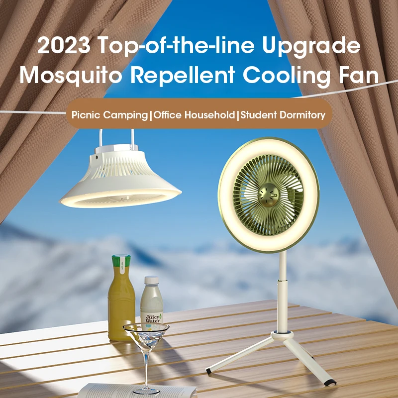 

Portable Outdoor Camping Fan 2400mAh Rechargeable Desktop Fan USB Mute Tripod Cooling Fan Creative Bracket Led Light Ceiling Fan