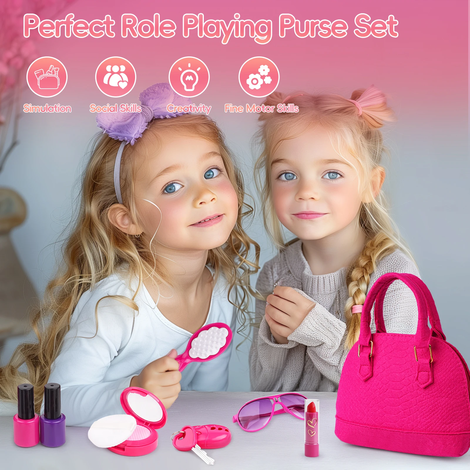 Play Purse for Little Girls 23PCS Toddler Purse Pretend Makeup for Toddlers Princess Toys Handbag Phone Wallet princess pretend toys
