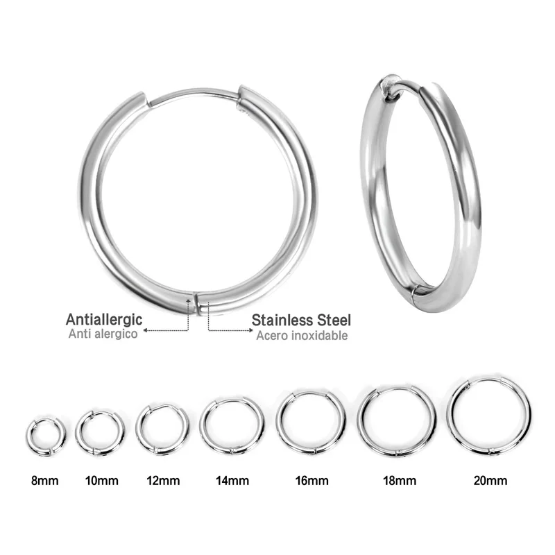4 Paia Di Orecchini A Cerchio Oro Per Donna E Uomo – 10/12/14/16 Mm – In Acciaio Inox Ipoallergenico, Multiuso (Anelli Labbro, Naso, Cartilagine)