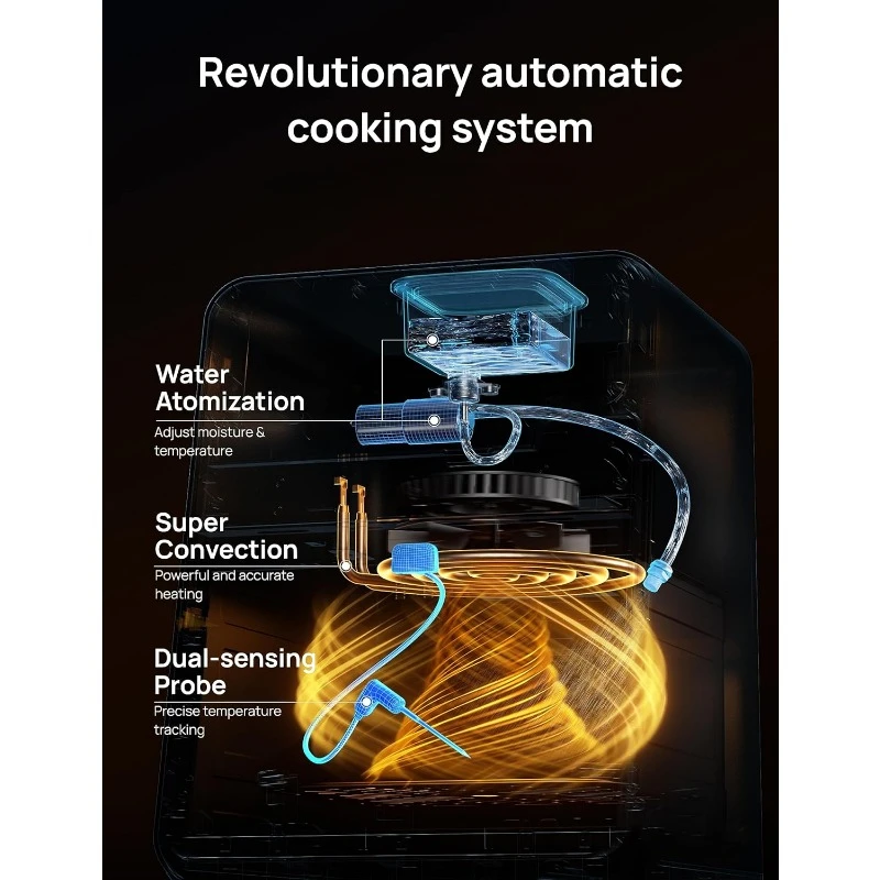 Multi Purpose Air Fryer Just The Press of A Button,Smart Air Fryer Cooker Cook Probe,Water Atomizer,3 Professional Cooking Modes 6