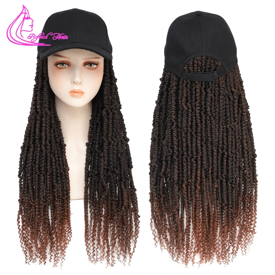 

Baseball Cap Wig Hats With Pre-twisted Passion Twist Hair Attached For Woman Ombre Brown Burgundy Hat Wig For Black Woman