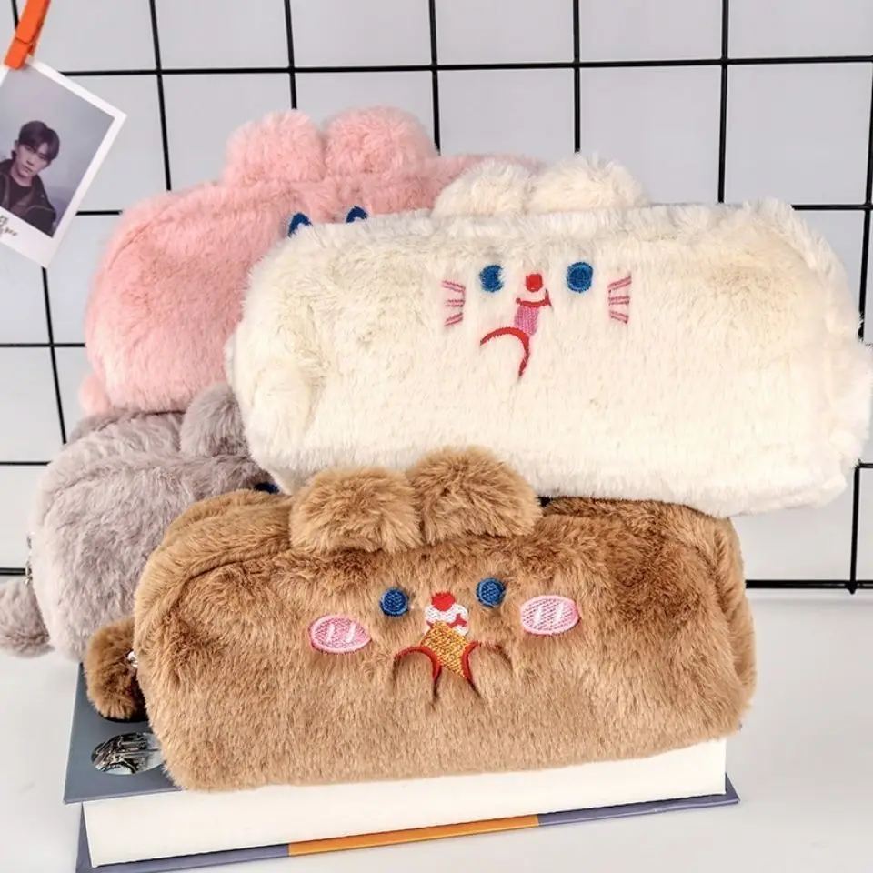 

Kawaii Plush Pencil Case Bag for Girls Cute Pen Pouch Box Large Capacity Student Back To School Supplies Korean Stationery