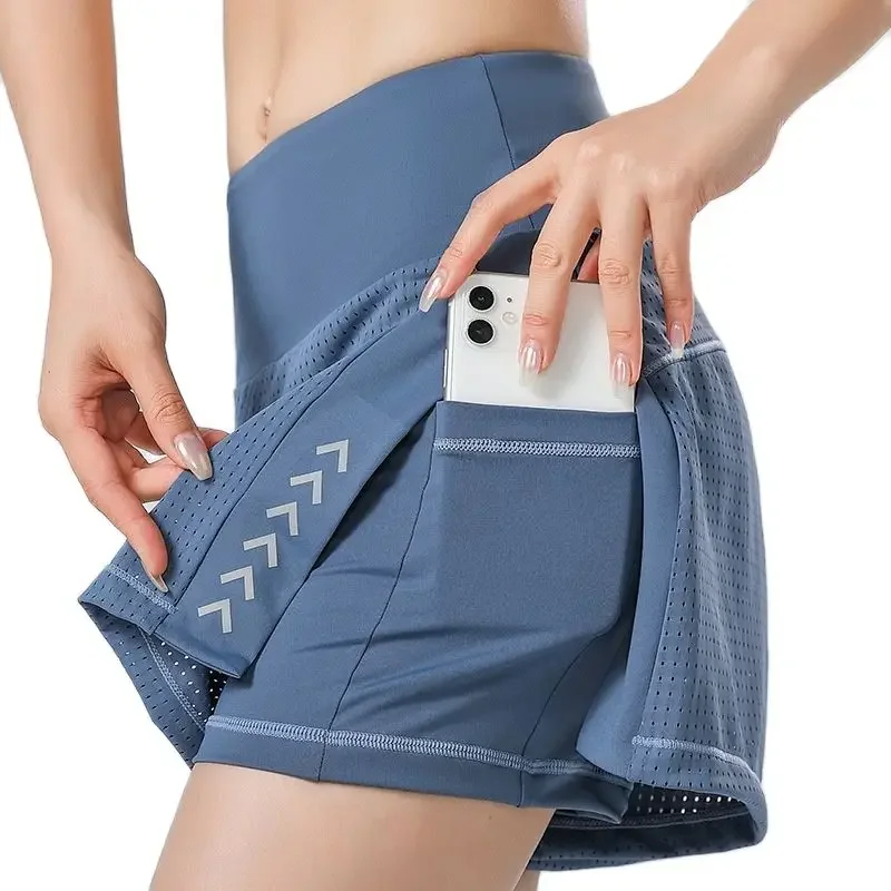 Shorts Women Tennis Pants Breathable Mesh High Waist Shorts Female Tennis Skort Sport Yoga Running Shorts Skirt Solid Color