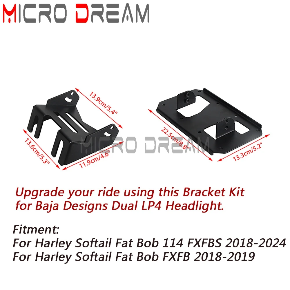 Harley Softail Fat Bob FXFB FXFBS 18-24 Baja 디자인 헤드 램프 홀더 용 듀얼 LP4 모터 헤드 라이트 브래킷 장착 콤보 키트