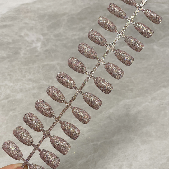 Short Nails Press On Full Set Coffin Nails Girl Ballet False Nails Finished Nail Art Glitter Shiny Blingbling Fake Nails