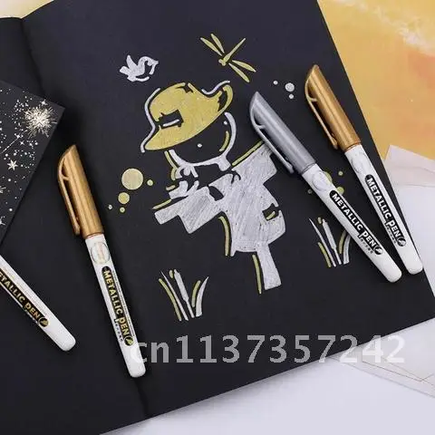 

2 Gold Silver Epoxy Resin Drawing Pens Metallic Gold Leafing Point Pens Acrylic Paint Highlight Permanent Markers