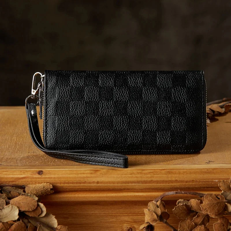 

Simpe Nature Retro Top Layer Cowhide Leather Handbag Handmade Soft Long Wallet Men's Clutch Purse Business Zipper Card Holders