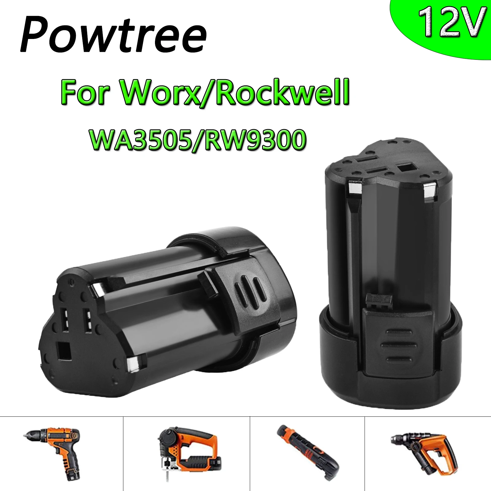 Powtree 12V 3000mAh For Rockwell RW9300 Li-ion Rechargeable Battery For Worx WA3505 WA3553 RK2515K2 Cordless Tool Power Battery