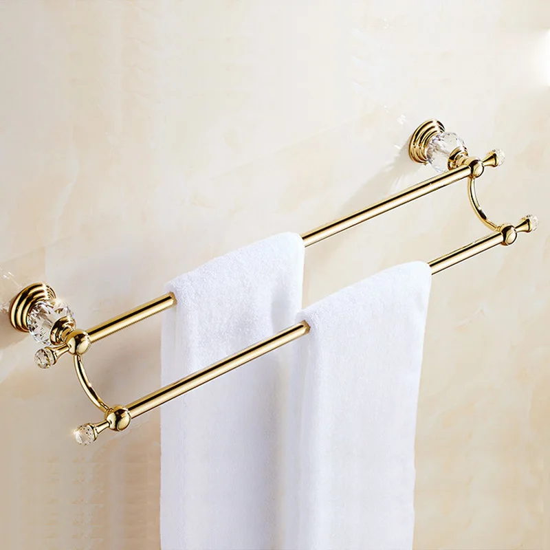 Gold Plated Bathroom Double Towel Shelf Rack Holder Bath Towel Hanger Bar Square Design Towel Rail Bathroom Accessories